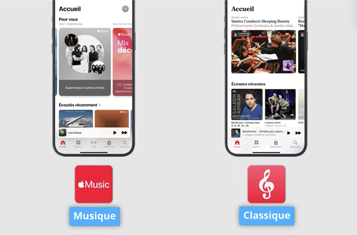 Apple Music Classical : appli dédiée à la musique classique, incluse avec l’abonnement Apple Music. Apple Music Classical : appli dédiée à la musique classique, incluse avec l’abonnement Apple Music.