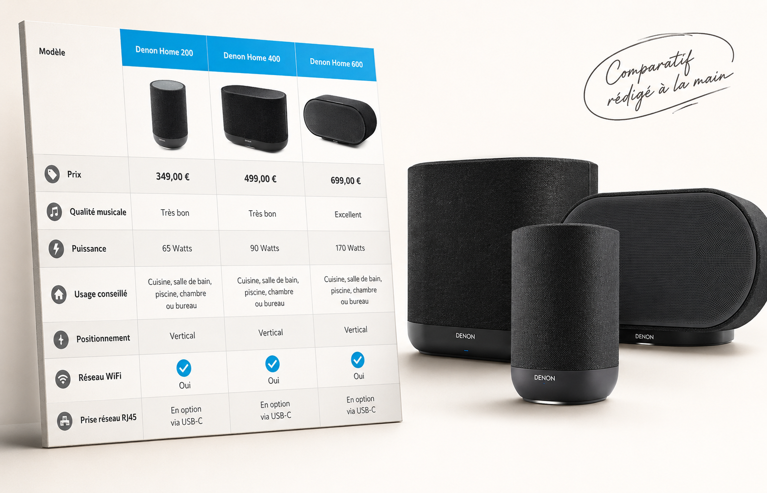 Comparatif des enceintes Denon Home 200, 400 et 600